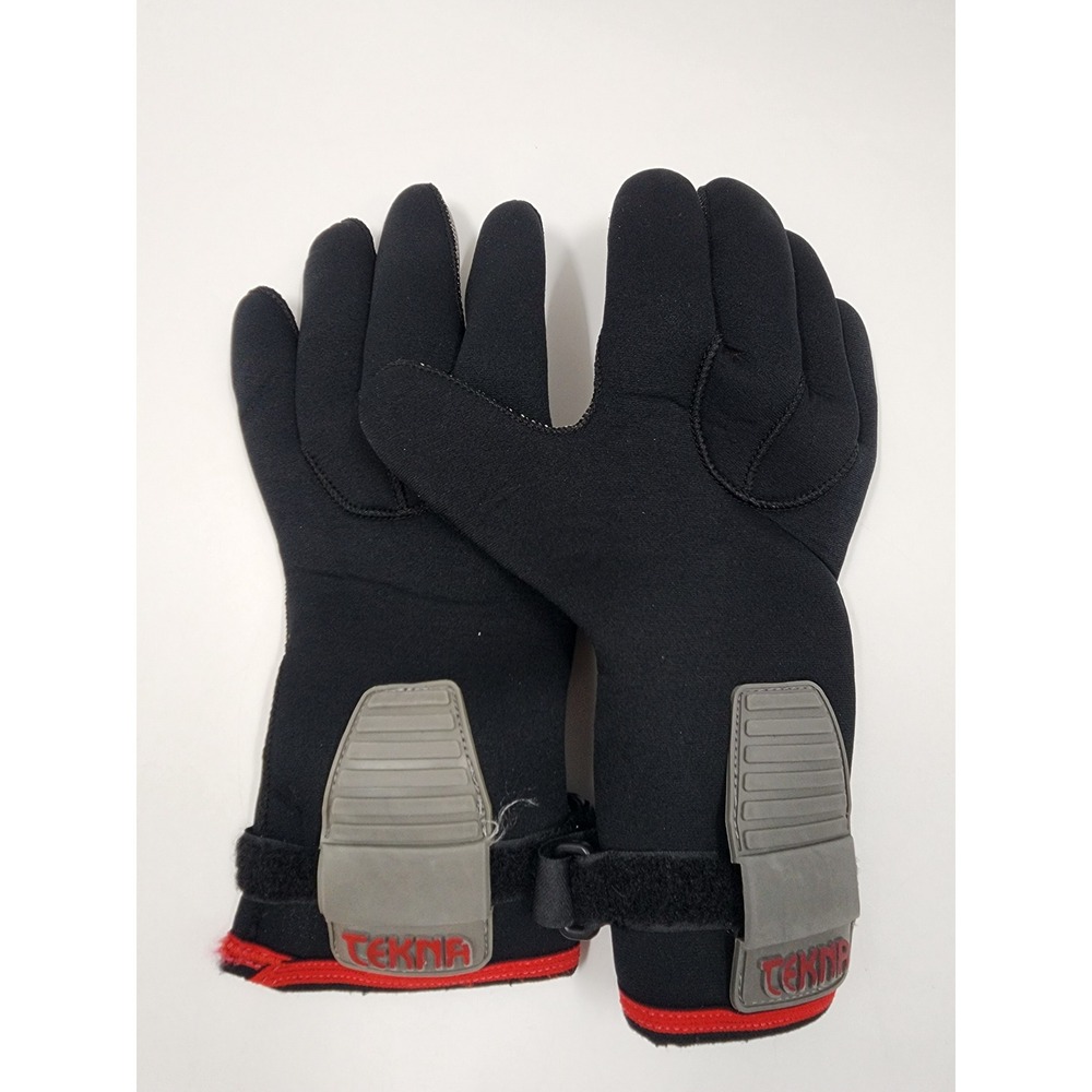 Tekna Scuba Diving Gloves XL Black Neoprene Red Trim Textured Grip Wrist Straps